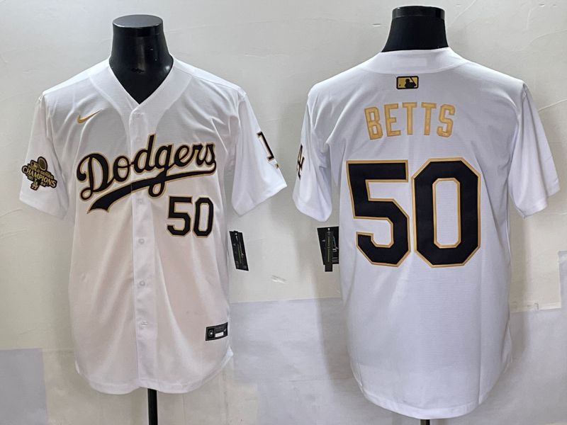 Men 2025 Los Angeles Dodgers #50 Betts White Gold Nike MLB Jersey style 6273->los angeles dodgers->MLB Jersey